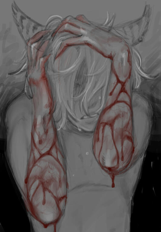 hyun suffering bleeding due to aetherburn on his arms from casting black magic.