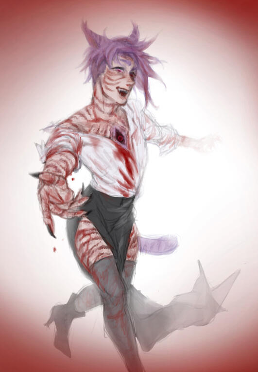 hyun dancing with abandon as his body is ravaged by corrupted void aether causing burns and scars all over his body.