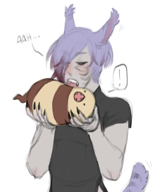 doodle of hyun with the great serpent of ronka in his hands, about to bite it like a burger.