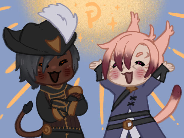 chibi drawing of hyun celebrating when he wins the gil lottery